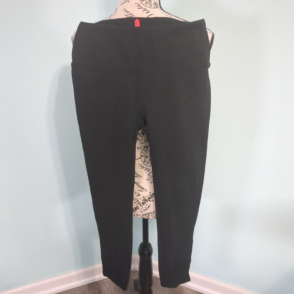 SPANX Ankle Length Ponte Black Leggings Split Hem small work out athleisire